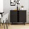 Black Wooden Sideboard Cabinet with 6 Wine Bottle Rack Storage Drawer and 2 Door Compartments